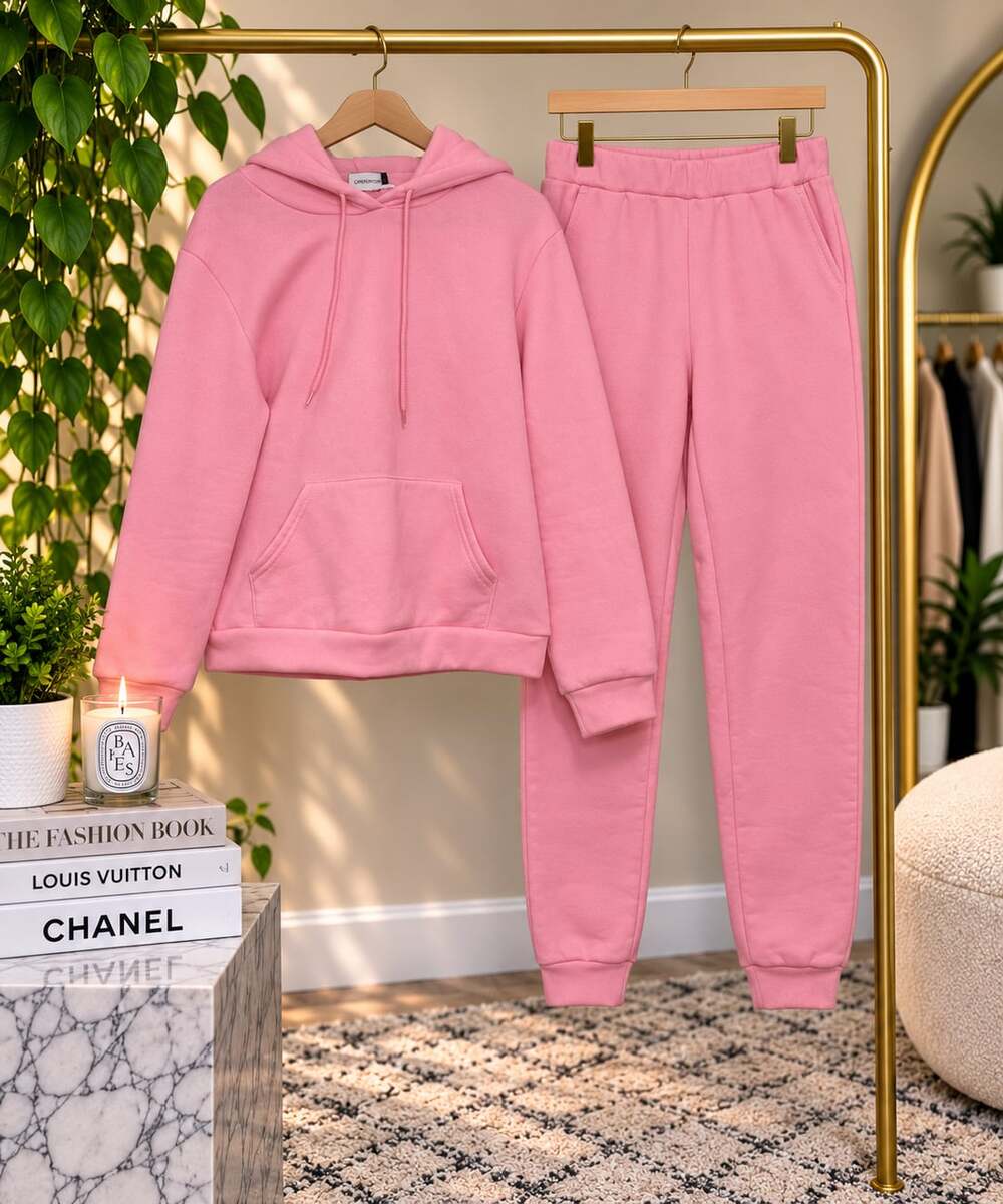 Pink Two-Piece Hoodie & Jogger Sweat Set 🎀 Cozy Matching Set